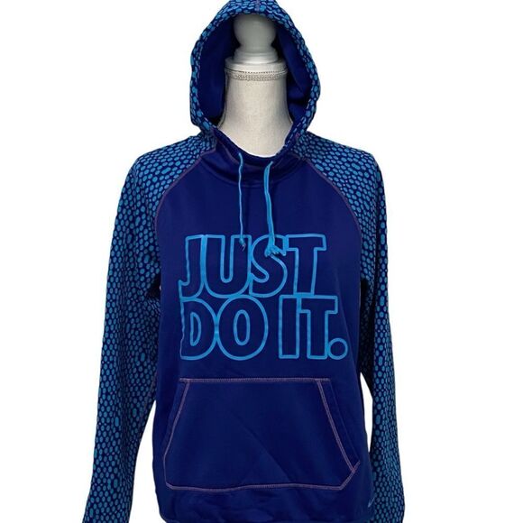 NIKE - SIZE MEDIUM - BLUE / TEAL DOTTED THERMA-FIT ATHLETIC PULLOVER HOODIE - Picture 3 of 14